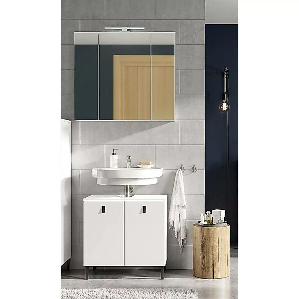 Badezimmer Waschplatz Set mit 3-trg. Spiegelschrank und LED Beleuchtung TUD günstig online kaufen