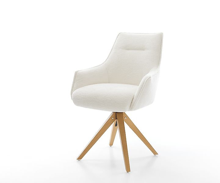 Drehstuhl Alja-Flex mit Armlehnen Bouclé Soft Beige Holzgestell kantig Natu günstig online kaufen