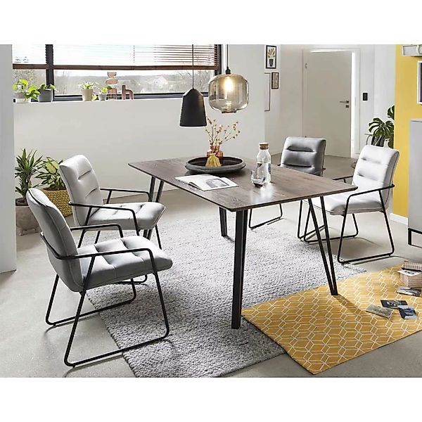 Essplatzgruppe in Nussbaumfarben und Grau 160 cm Tisch (fünfteilig) günstig online kaufen