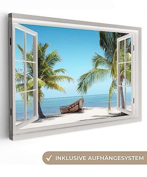 OneMillionCanvasses® Leinwandbild Aussicht - Strand - Palme - Boot - Tropis günstig online kaufen