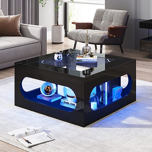 STILVORA Couchtisch mit LED-Leucht,quadratischer Wohnzimmertisch Sofatisch günstig online kaufen