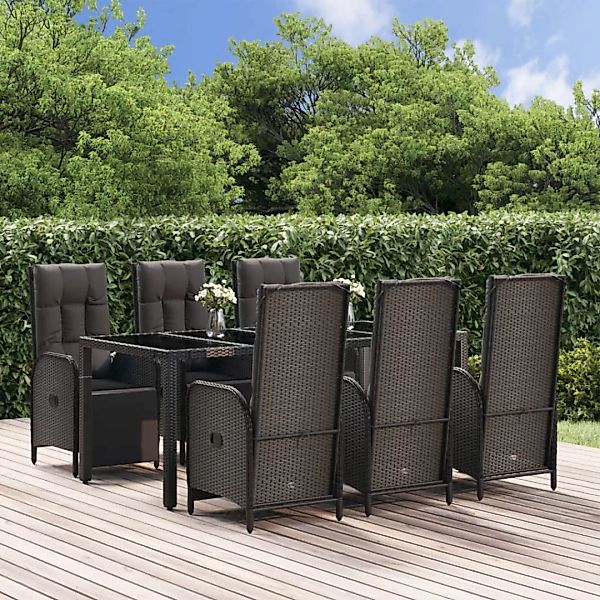 Vidaxl 7-tlg. Garten-essgruppe Mit Kissen Schwarz Poly Rattan günstig online kaufen