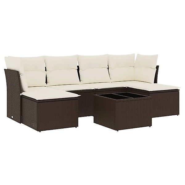 vidaXL 7-Tlg Garten-Sofagarnitur mit Kissen Braun Poly Rattan 3218023 günstig online kaufen