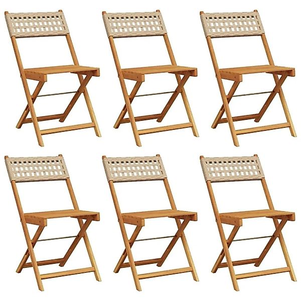vidaXL Gartenstühle 6 Stk Klappbar Beige Poly Rattan & Massivholz 3214599 günstig online kaufen