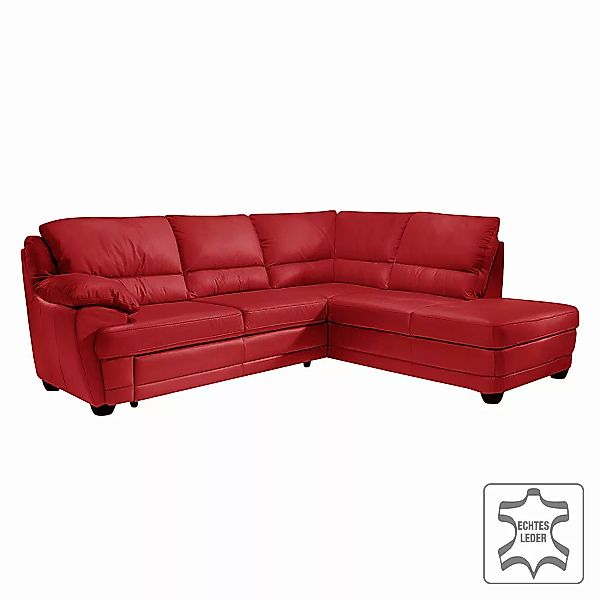 home24 Cotta Ecksofa Kevin 2-Sitzer Rot Echtleder 245x97x225 cm (BxHxT) mit günstig online kaufen