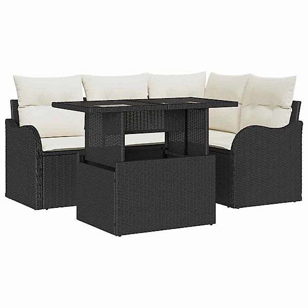 vidaXL Garten-Sofa-Set mit Kissen 5-Tlg Schwarz Poly Rattan 3348453 günstig online kaufen