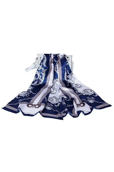 MayTree Seidenschal Floral Nachtblau Weiss, 55x175, günstig online kaufen