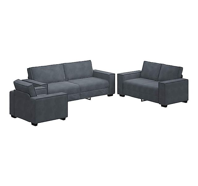 vidaXL Sofa 3-tlg. Sofagarnitur mit Kissen Dunkelgrau Samt günstig online kaufen