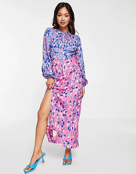 Closet London – Gerafftes Midaxi-Kleid mit leuchtendem Punktemuster-Mehrfar günstig online kaufen