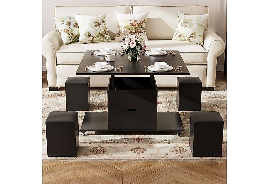 VOWNER Couchtisch 3-in-1-Multifunktions-Couchtisch mit Schublade & 4 Hocker günstig online kaufen