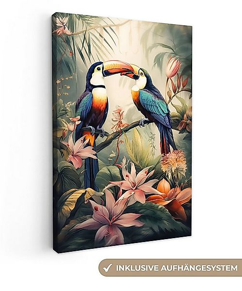 OneMillionCanvasses® Leinwandbild Tukan - Vögel - Blumen - Natur - Dschunge günstig online kaufen