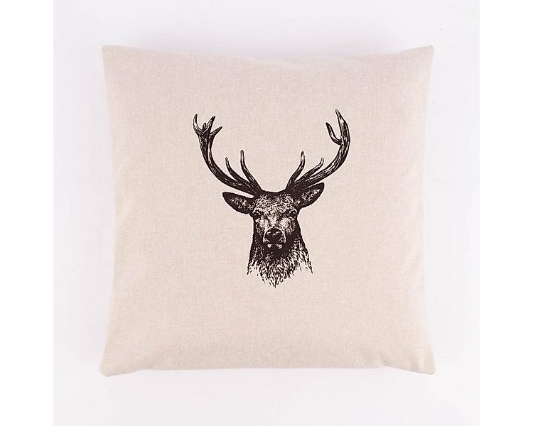 SCHÖNER LEBEN. Dekokissen Kissenhülle NORWEGEN mit Hirschkopf natur meliert günstig online kaufen