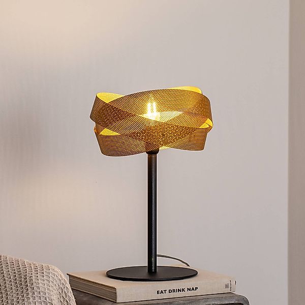 Tischlampe Tornado, schwarz/gold, Metall, Ø 26 cm, E14 günstig online kaufen