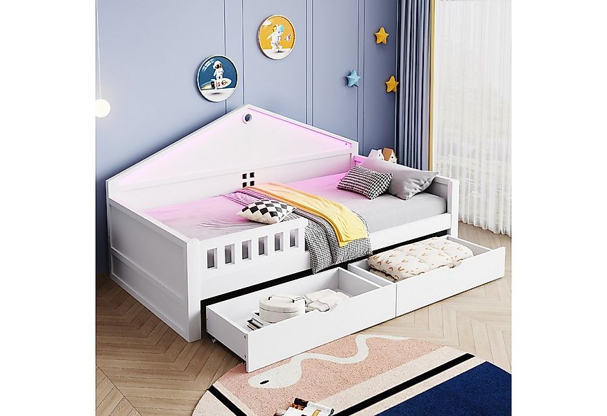 Merax Kinderbett 90×200cm mit LED-Lichtleiste (1-tlg), Jugendbett mit 2 Sch günstig online kaufen