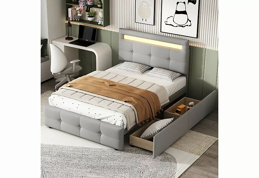 Celya Polsterbett Kinderbett Jugendbett 90x200cm mit LED-Leuchten, 2 Schubl günstig online kaufen
