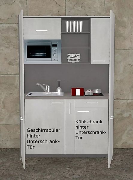 Schrankküche MANKAHIDE 7KGM Weißbeton(Höhe XXL) Küchenblock 140 cm mit Elek günstig online kaufen