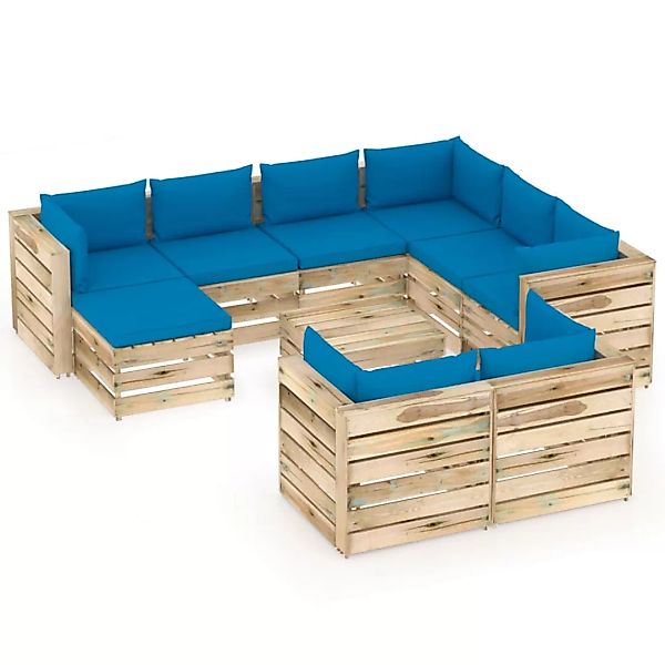 10-tlg. Garten-lounge-set Mit Kissen Grün Imprägniertes Holz günstig online kaufen