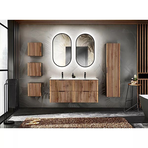 Badezimmermöbel Set mit Doppelwaschtisch 120 cm, LED Spiegel XANTEN-56 in a günstig online kaufen