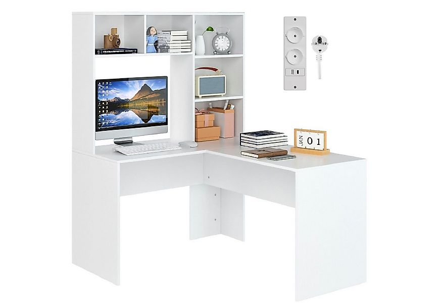 Homfa Schreibtisch mit Steckdosen, Eckschreibtisch L-förmig, Computertisch günstig online kaufen