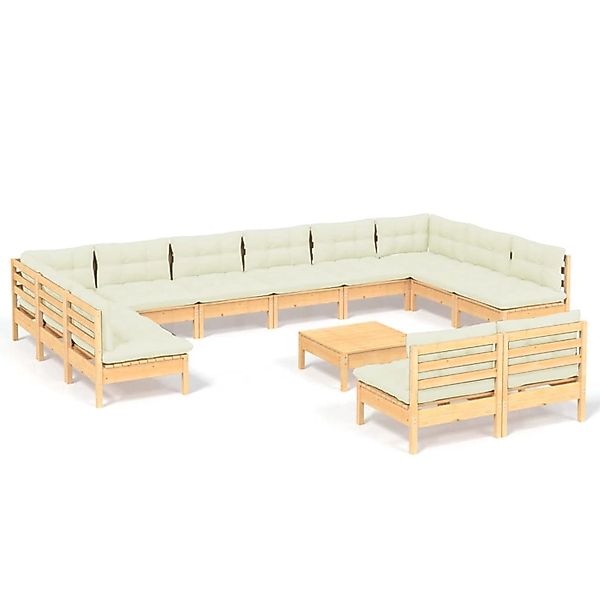 vidaXL 13-tlg Garten-Lounge-Set mit Creme Kissen Massivholz Kiefer Modell 5 günstig online kaufen