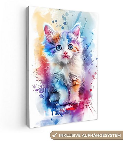 OneMillionCanvasses® Leinwandbild Katze - Farbenfroh - Farbe - Tier - Weiß, günstig online kaufen