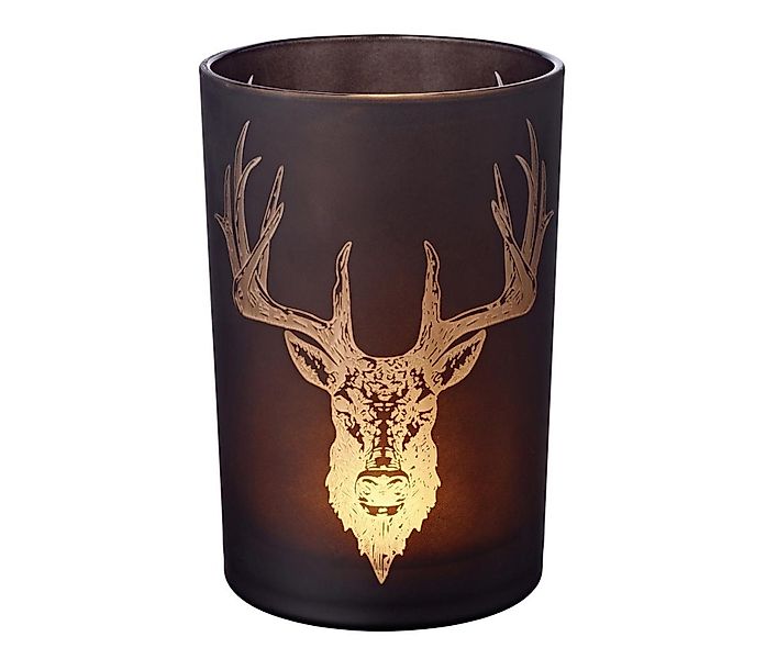 EDZARD Windlicht Alex, Glas, Hirsch-Motiv, schwarz, günstig online kaufen