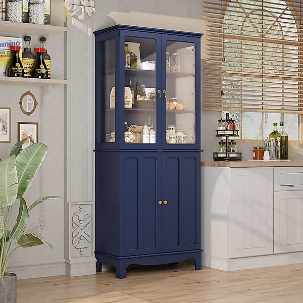 HOLTICO Hochschrank Freistehender küchenschränke mit Glastür, günstig online kaufen