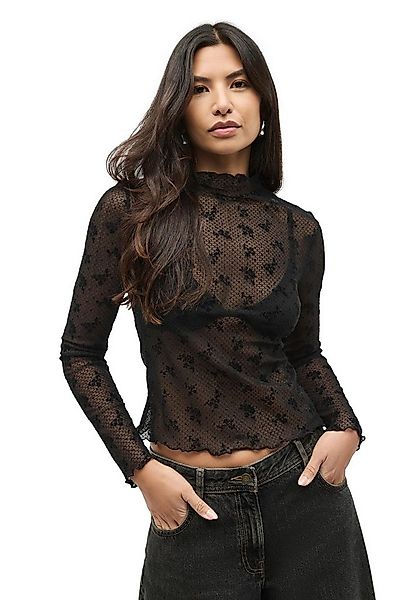 Next Langarmbluse Langarm-Shirt mit Spitzenstehkragen (1-tlg) günstig online kaufen