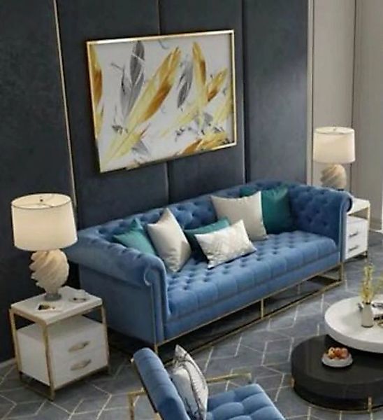 JVmoebel 3-Sitzer Chesterfield blauer Dreisitzer Couch Design Sofa Modern, günstig online kaufen
