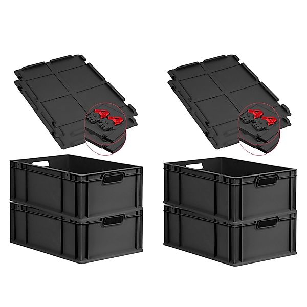 PROREGAL SuperSparSet 4x Eurobox Nextgen Grip Mit Scharnierdeckel Und Roten günstig online kaufen