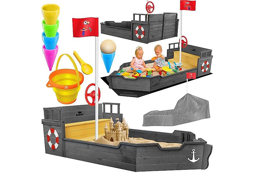 KIDIZ Sandkasten, Sandkasten Ahoi Piratenschiff Boot Segelschiff aus Holz günstig online kaufen
