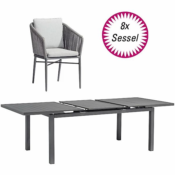 Acamp Set 8x Armsessel Manhattan 1x Tisch Chicago mit Automatikauszug Anthr günstig online kaufen