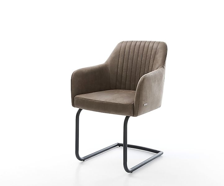 Freischwinger Greg-Flex Mikrofaser Taupe Vintage Freischwinger rund Schwarz günstig online kaufen
