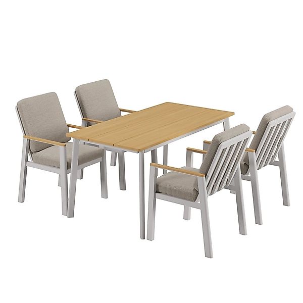 RICHLY Garten-Essgruppe Aluminium Polywood Tischplatte für 4 Personen Beige günstig online kaufen