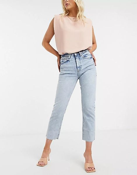 Mango – Hellblaue Jeans mit ausgefranstem Saum günstig online kaufen