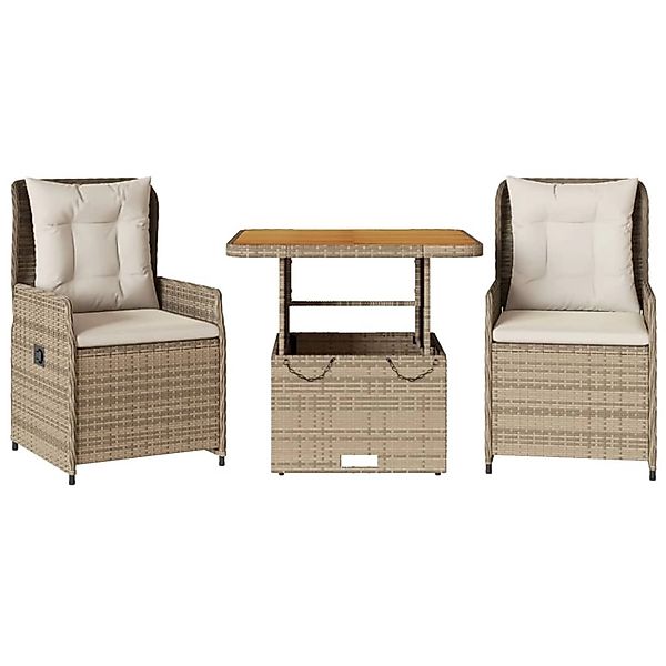 vidaXL 3-tlg Bistro-Set mit Kissen Beige Poly Rattan Modell 19 günstig online kaufen
