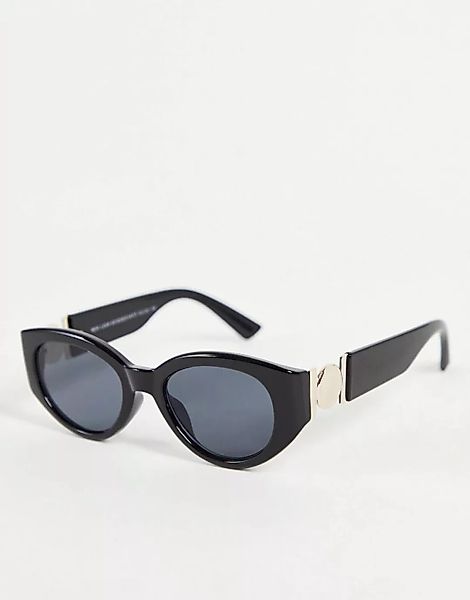 New Look – Ovale Sonnenbrille in Schwarz mit Metalldetail günstig online kaufen