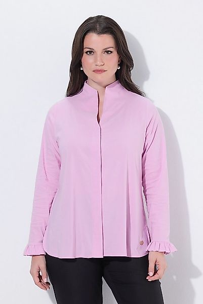 Ulla Popken Satinbluse Bluse Kelchkragen Langarm Rüschen-Manschetten günstig online kaufen