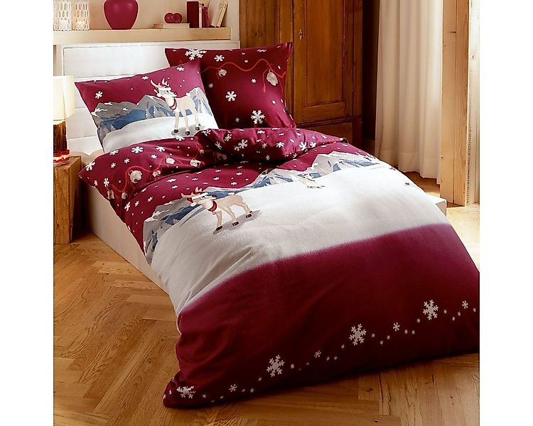 TRAUMSCHLAF Bettwäsche Winterwonderland, Biber, 2 teilig, Rentiere in Winte günstig online kaufen