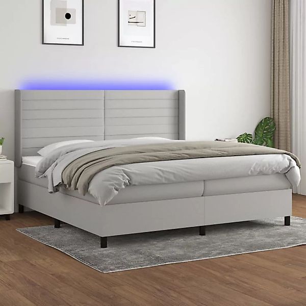Vidaxl Boxspringbett Mit Matratze & Led Hellgrau 200x200 Cm Stoff günstig online kaufen