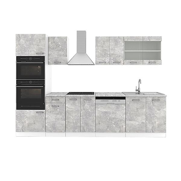 Vicco R-Line Küchenzeile Beton 300 cm mit Hochschrankohne Arbeitsplatte günstig online kaufen