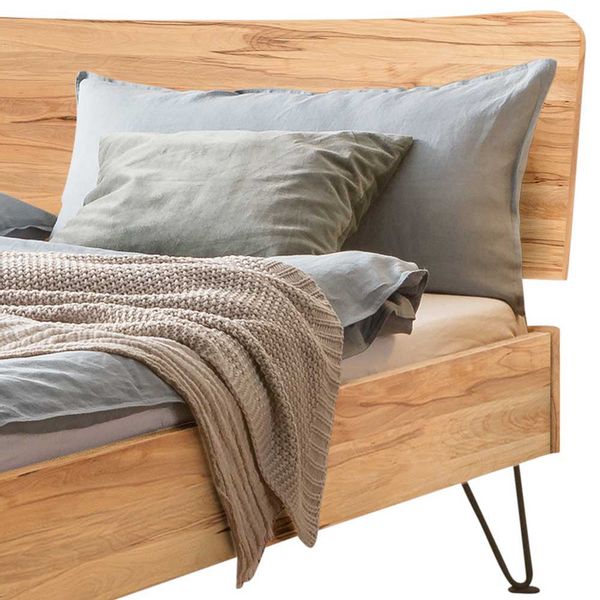 Wildbuche geölt Doppelbett in modernem Design Vierfußgestell aus Metall günstig online kaufen