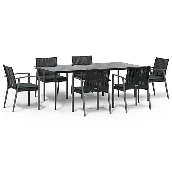 vidaXL 7-Tlg Garten-Essgruppe mit Kissen Poly Rattan und Stahl 3186983 günstig online kaufen