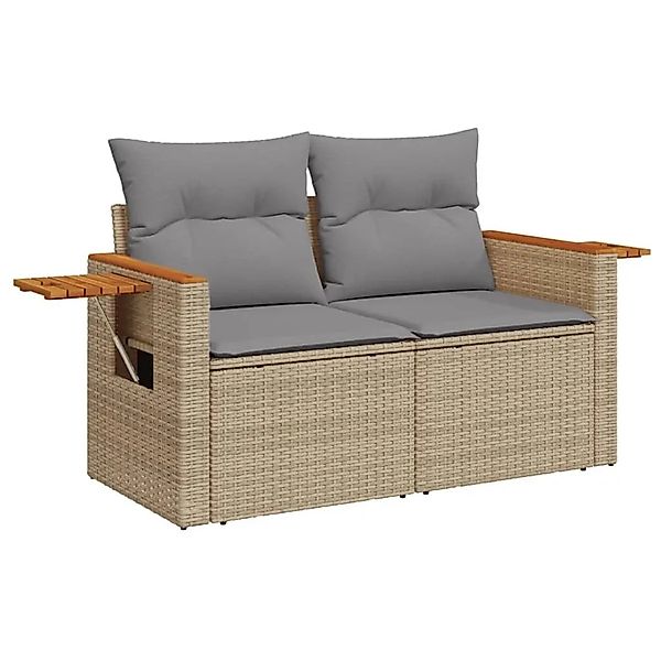 vidaXL Gartensofa mit Kissen 2-Sitzer Beige Poly Rattan 366110 günstig online kaufen