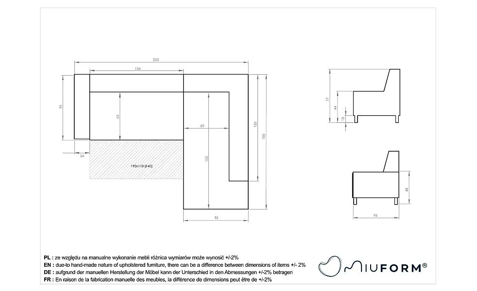 Miuform Ecksofa mit Schlaffunktion   ¦ schwarz ¦ Maße (cm): B: 253 H: 77 Po günstig online kaufen