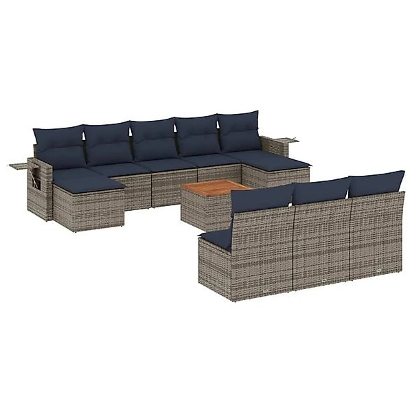 vidaXL 11-Tlg Gartensofa-Set mit Kissen Grau Polyrattan 3224773 günstig online kaufen