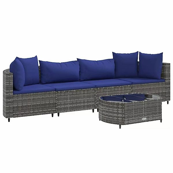 vidaXL 5-tlg Garten-Sofagarnitur mit Kissen Grau Poly Rattan Modell 108 günstig online kaufen