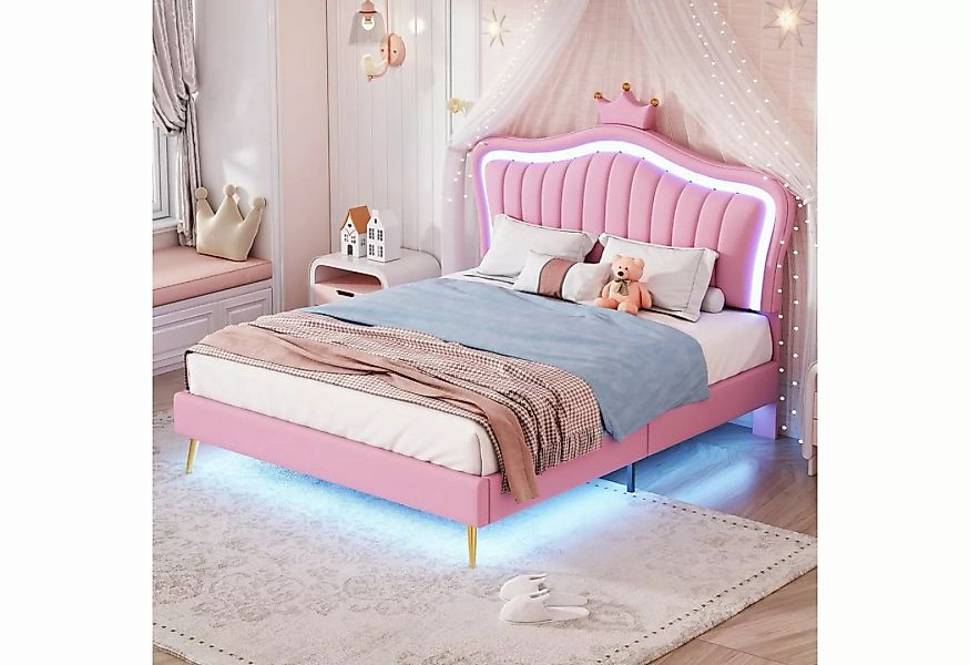 WISHDOR Kinderbett Polsterbet Bett Gästebett Heimbett (mit LED-Leuchten, La günstig online kaufen
