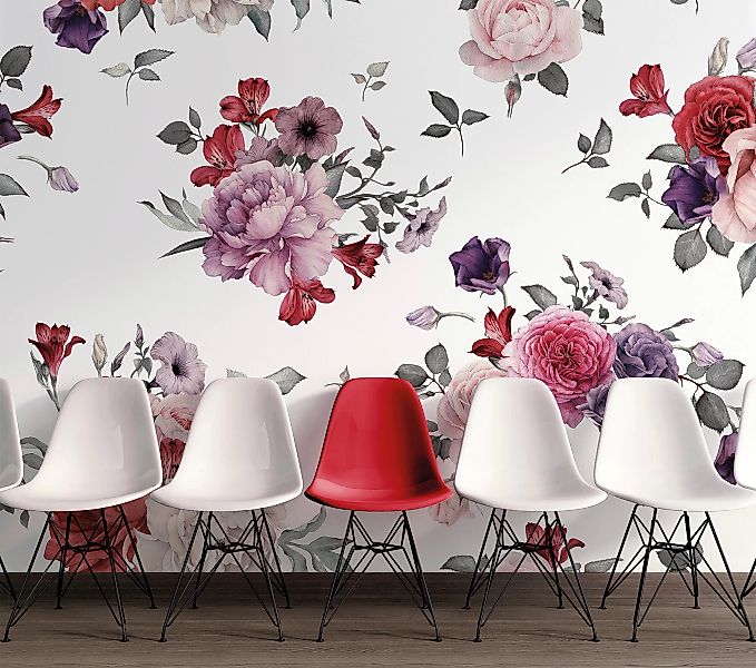 Fototapete Blumenbouquet Rot Rosa Lila Weiß 3,50 m x 2,55 m FSC® günstig online kaufen