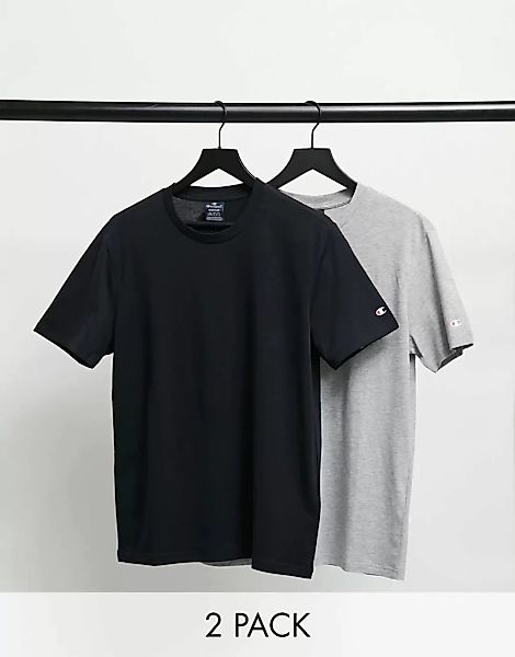 Champion – T-Shirts mit Logo in Schwarz und Grau im 2er-Pack günstig online kaufen